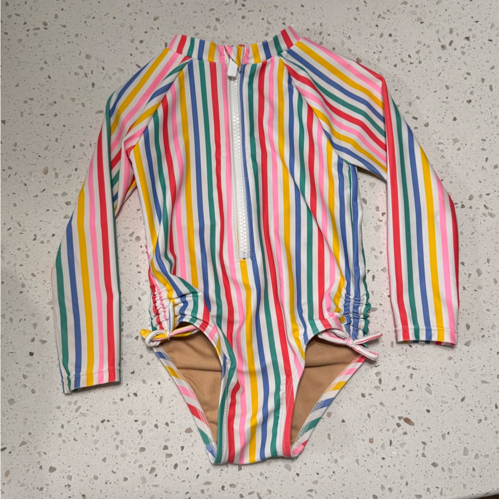 Rainbow Girls Zip Up Swimsuit Long Sleeve with Bows